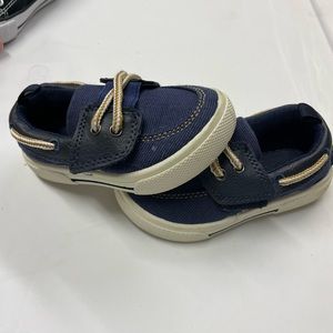 Carters boat shoes, navy/tan, toddler/baby size 5